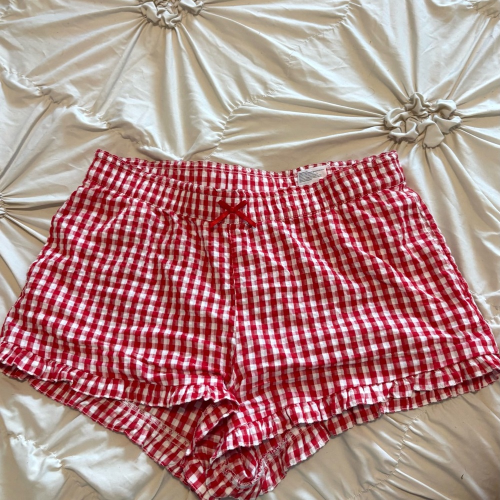 H&M Red and White High Waist Gingham Shorts